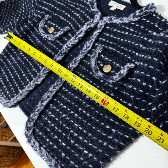 J.Crew navy blue and White Tweed wool blend cardigan sweater jacket - Picture 7 of 8